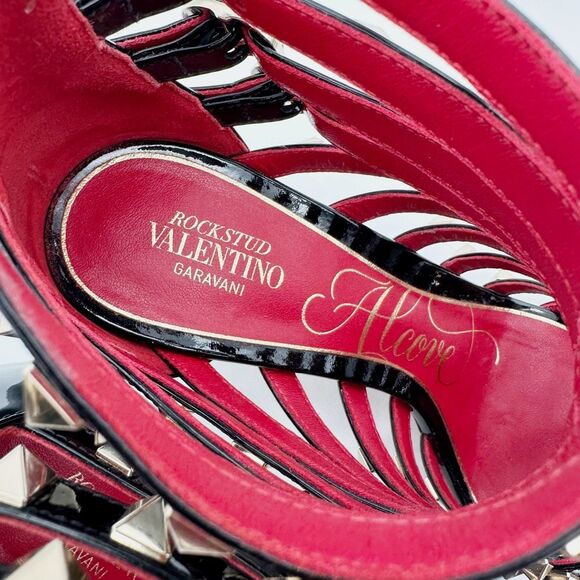 VALENTINO Rockstud Alcove Black Leather Boot Size 38 Pointed Toe Kitten Stiletto - Picture 5 of 11